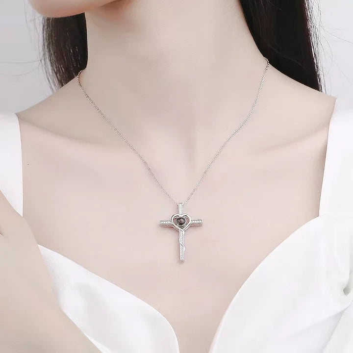 Photo customization projection cross pendant necklace