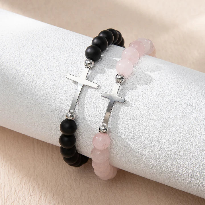 Cross bracelet stainless steel cross shelf black pink beads bracelet bracelet