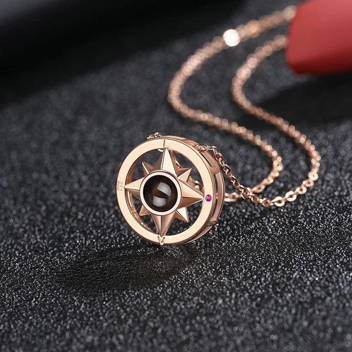 Photo customization projection necklace, compass pendant