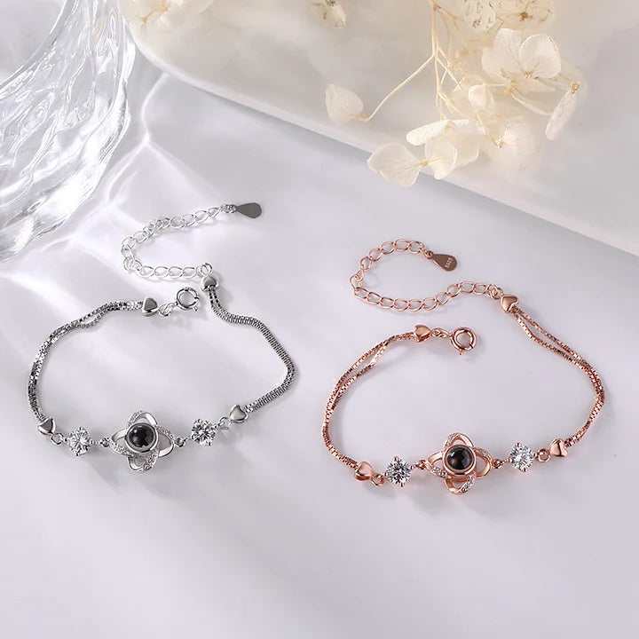 S925 Silver Clover Flower Photo Custom Projection Bracelet