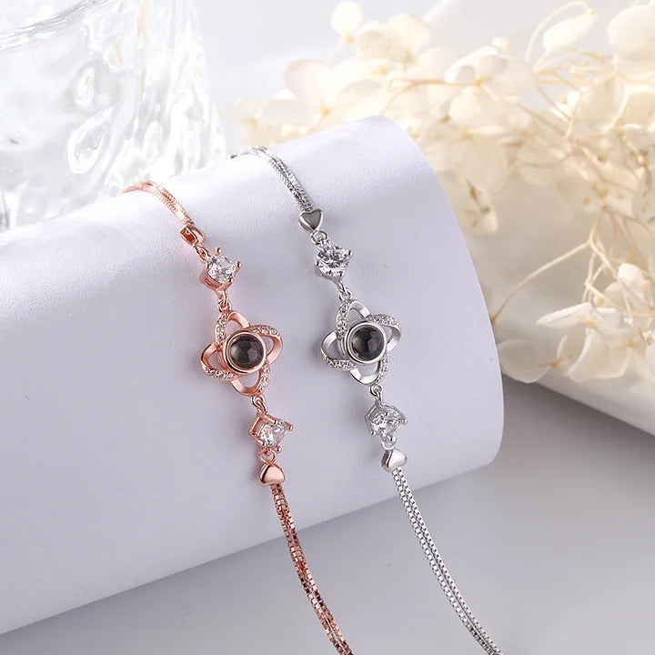 S925 Silver Clover Flower Photo Custom Projection Bracelet