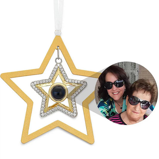 Customized photo projection necklace with double pentagram necklace